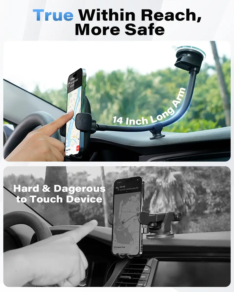 1Zero Solid Car Truck Phone Mount Holder 14" Arm | Wireless Charger & Secure Fit - view 2