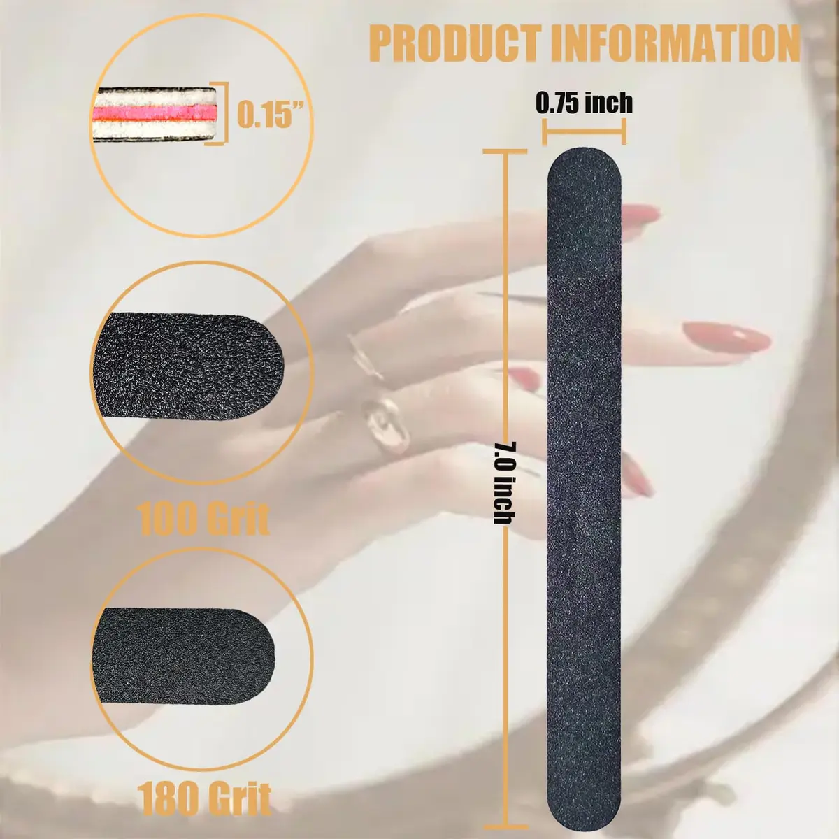 Transun Moo Nail Files Bulk 15 Pack 7 Inches Disposable 100/180 Grit Double Sided Emery Boards - view 2