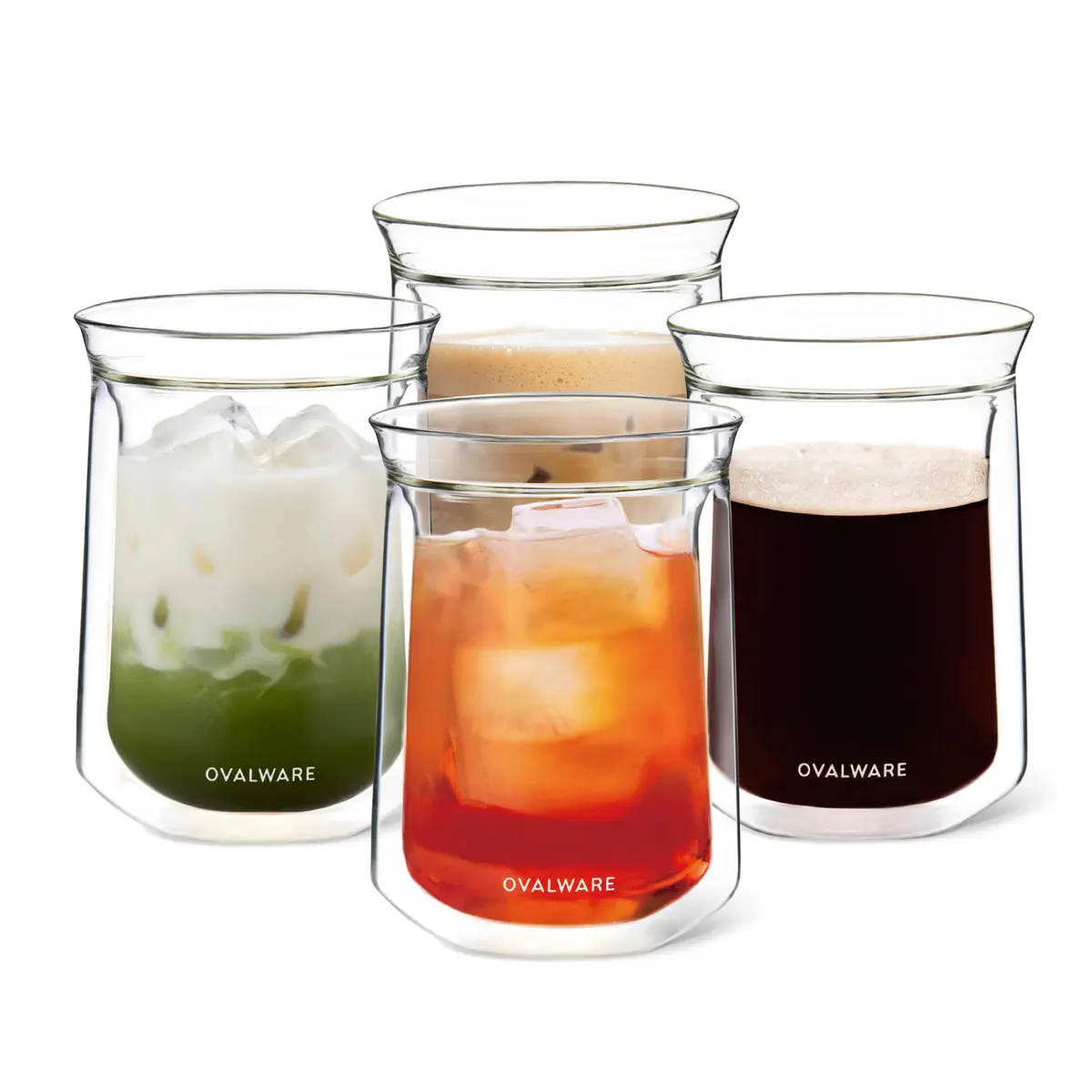 ovalware Double Wall Insulated Glass Cup Set of 4 | Borosilicate Coffee & Beverage Mug - main product image