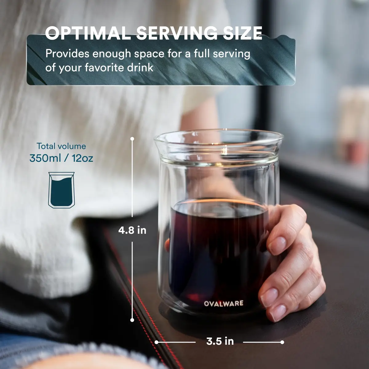 ovalware Double Wall Insulated Glass Cup Set of 4 | Borosilicate Coffee & Beverage Mug - view 2