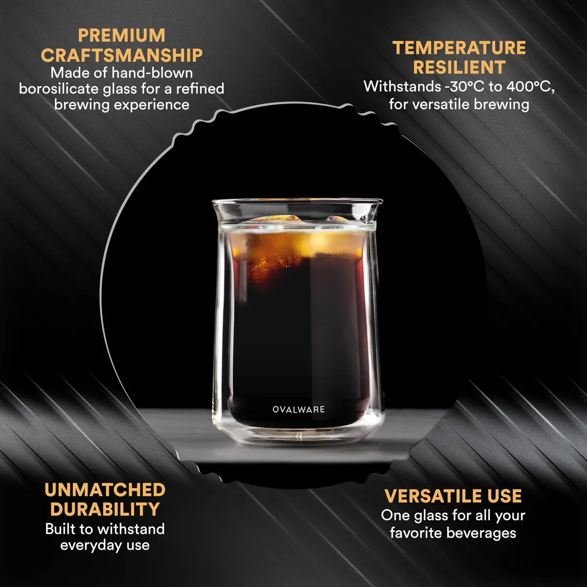 ovalware Double Wall Insulated Glass Cup Set of 4 | Borosilicate Coffee & Beverage Mug - view 4