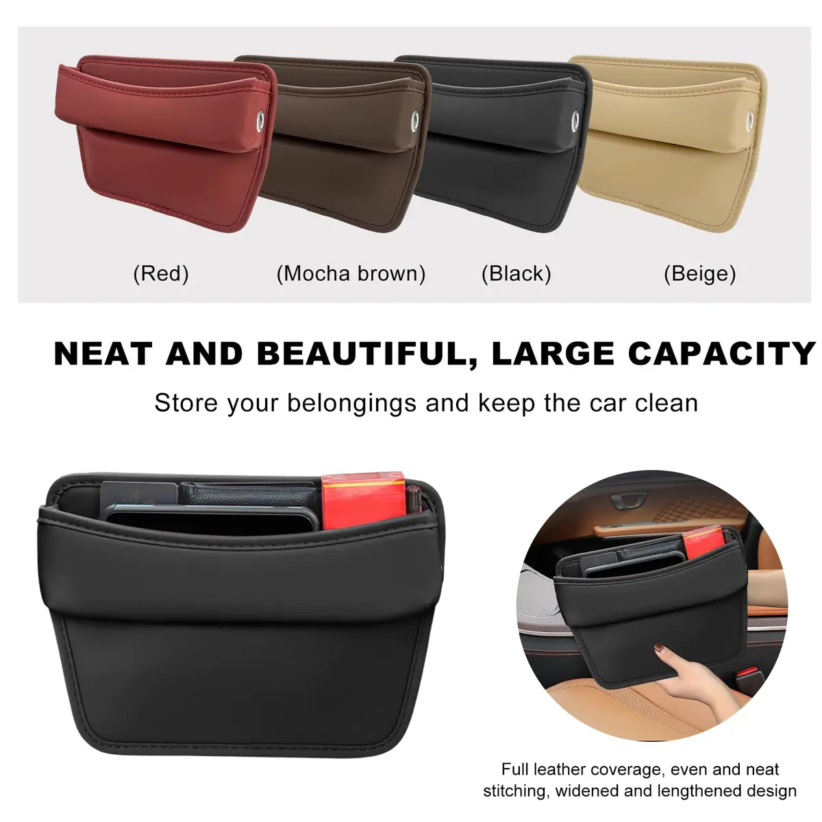 DXNQ Leather Car Seat Gap Filler Organizer 11.42×7.87 inches | Keeps Car Tidy & Stylish - view 6