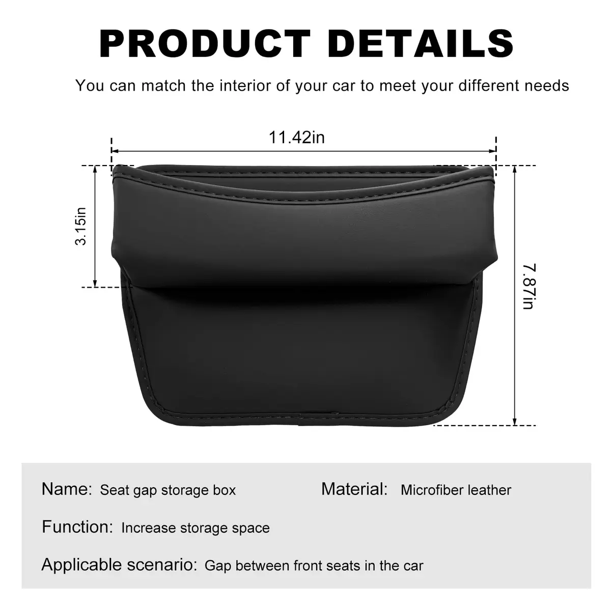 DXNQ Leather Car Seat Gap Filler Organizer 11.42×7.87 inches | Keeps Car Tidy & Stylish - view 2