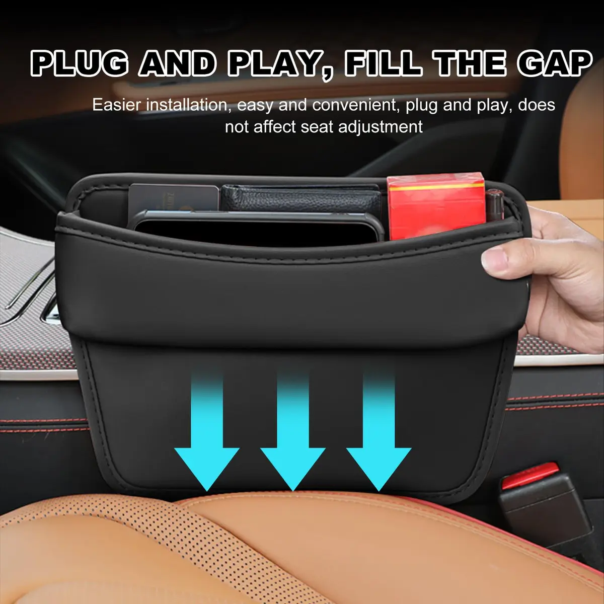 DXNQ Leather Car Seat Gap Filler Organizer 11.42×7.87 inches | Keeps Car Tidy & Stylish - view 3