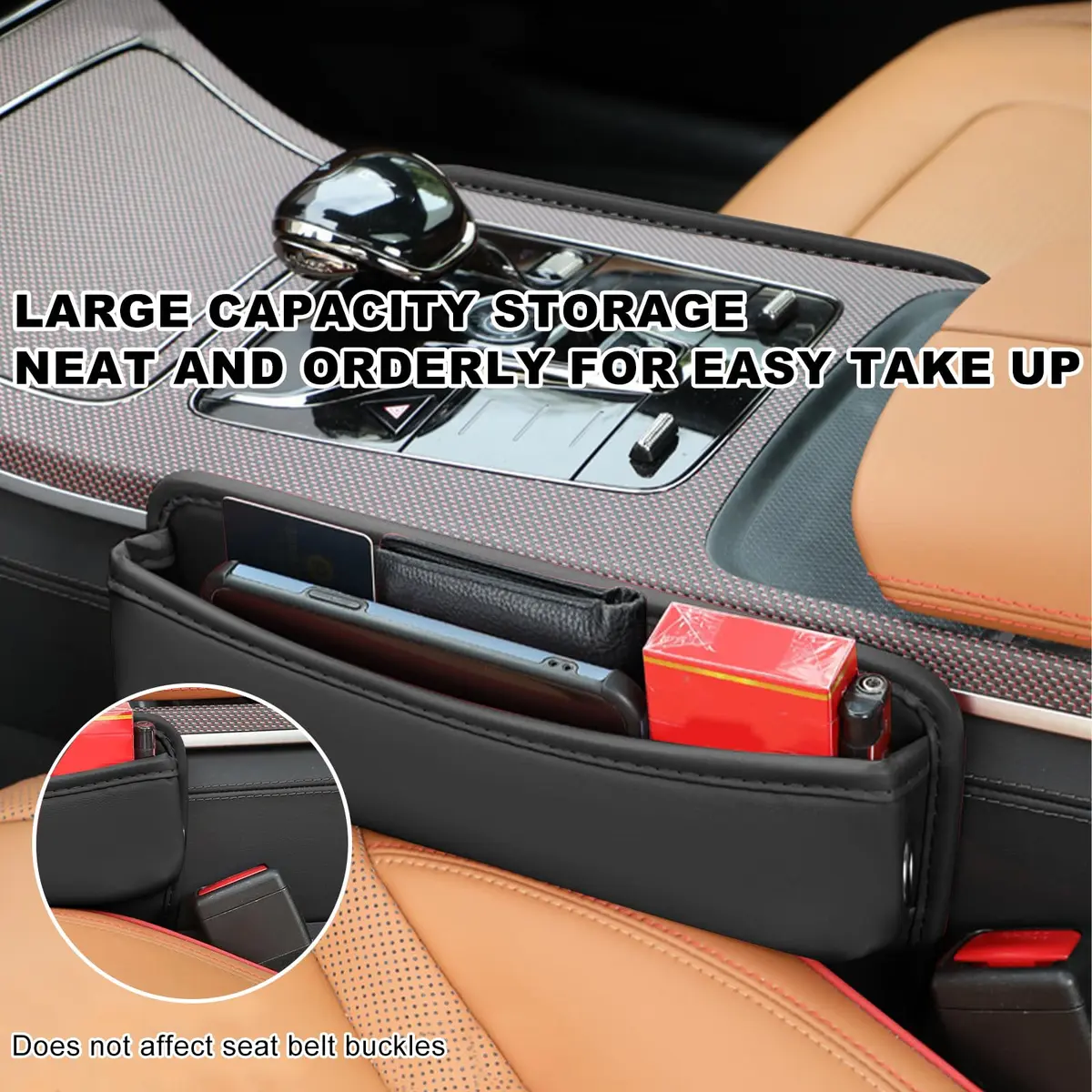 DXNQ Leather Car Seat Gap Filler Organizer 11.42×7.87 inches | Keeps Car Tidy & Stylish - view 4