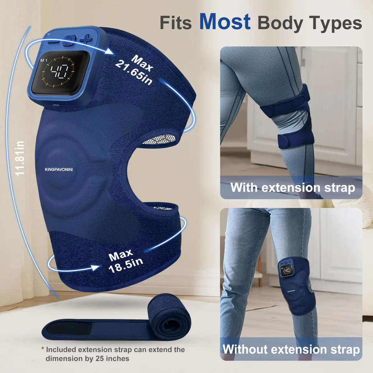KingPavonini Knee Massager for Pain Relief, Heating Pad for Knee, Blue 1.0 | 5 Heat & Vibration Modes, Cordless, Gift-Ready - view 7