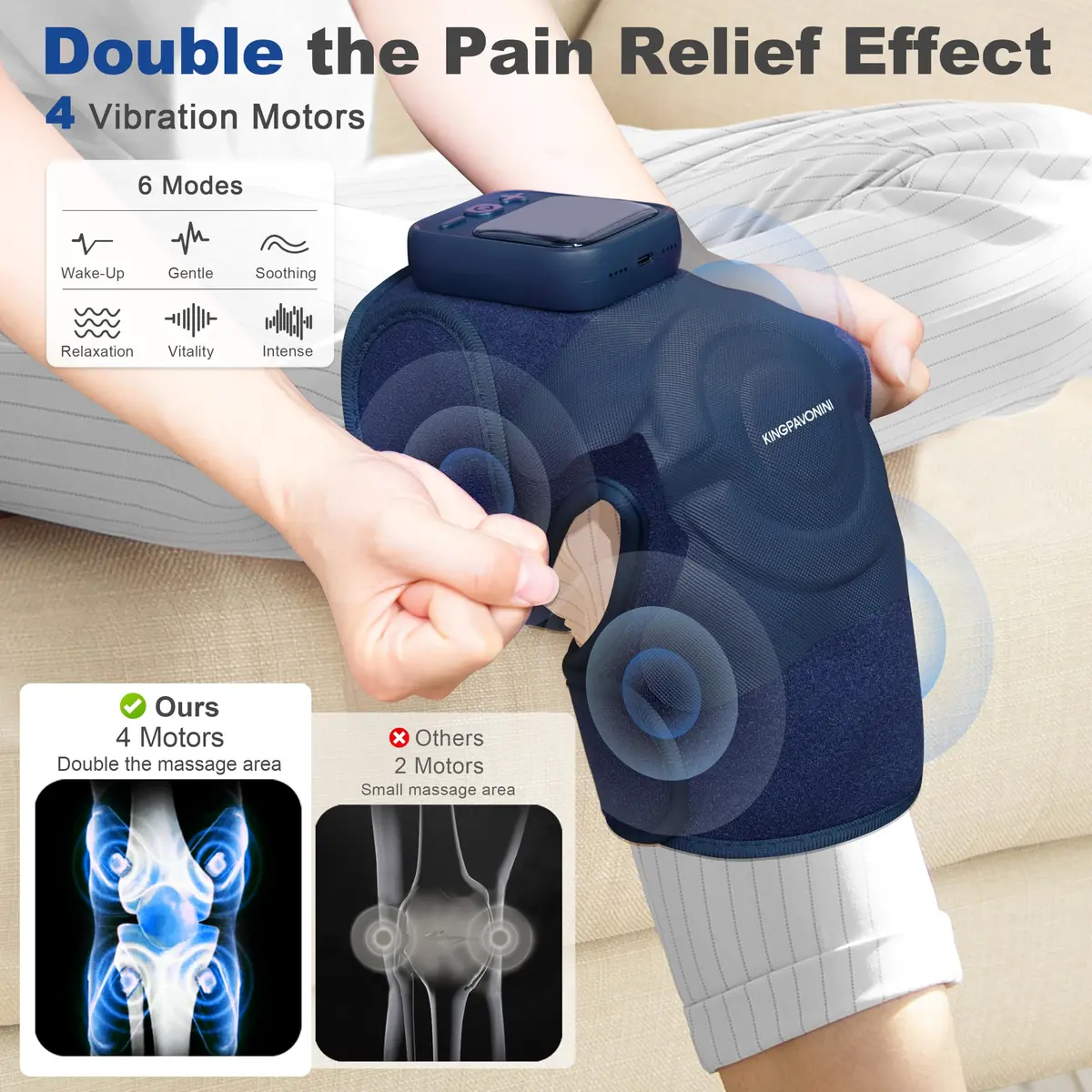 KingPavonini Knee Massager for Pain Relief, Heating Pad for Knee, Blue 1.0 | 5 Heat & Vibration Modes, Cordless, Gift-Ready - view 2