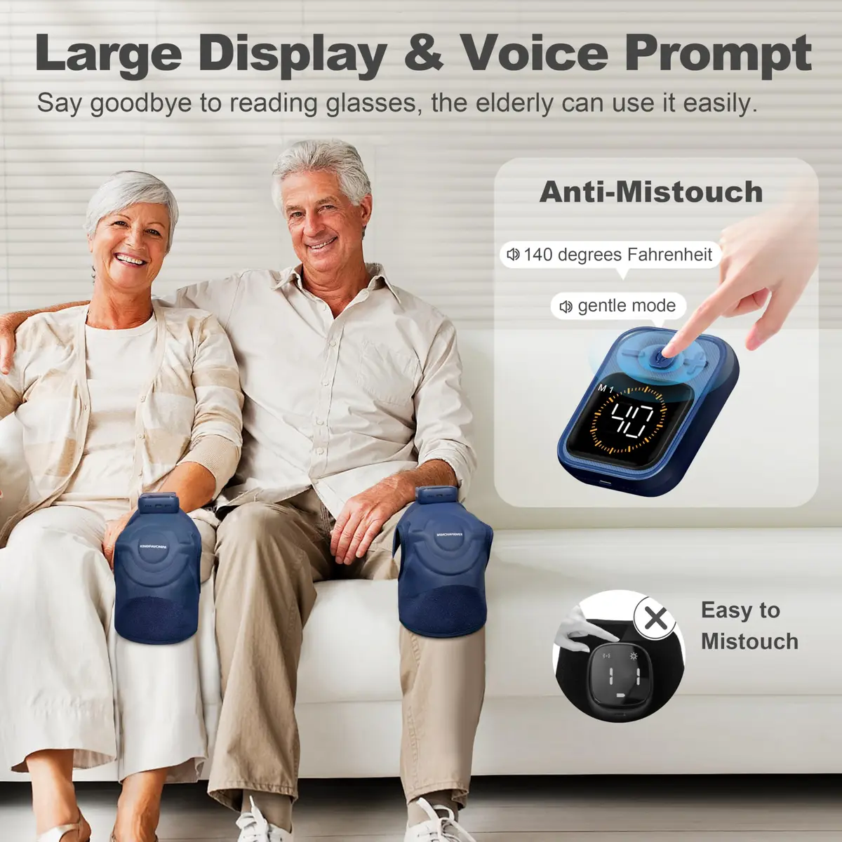 KingPavonini Knee Massager with Heat and Vibration, 4 Motors, 2X Massage Area, 4000mAh Battery, Blue - view 5