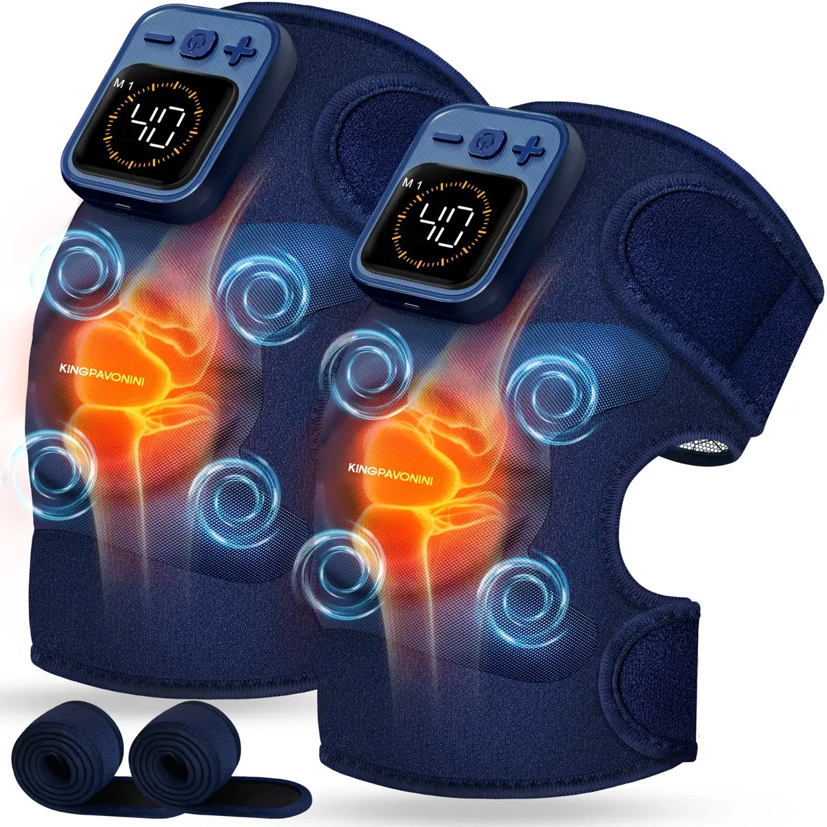 KingPavonini Knee Massager with Heat and Vibration, 4 Motors, 2X Massage Area, 4000mAh Battery, Blue - main product image