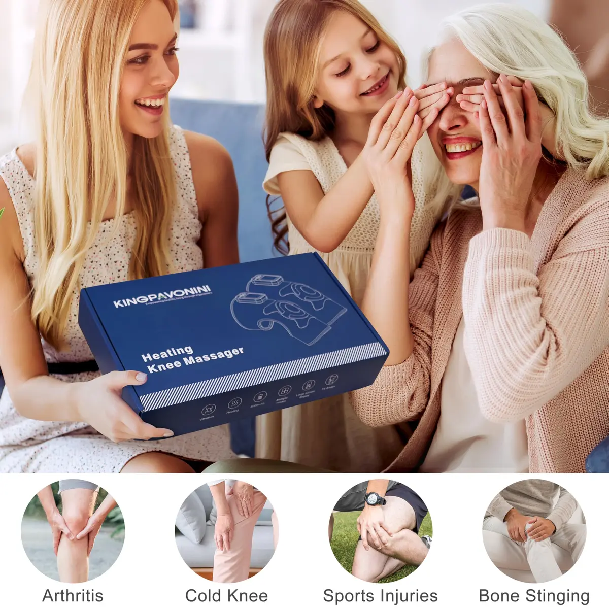 KingPavonini Knee Massager with Heat and Vibration, 4 Motors, 2X Massage Area, 4000mAh Battery, Blue - view 8