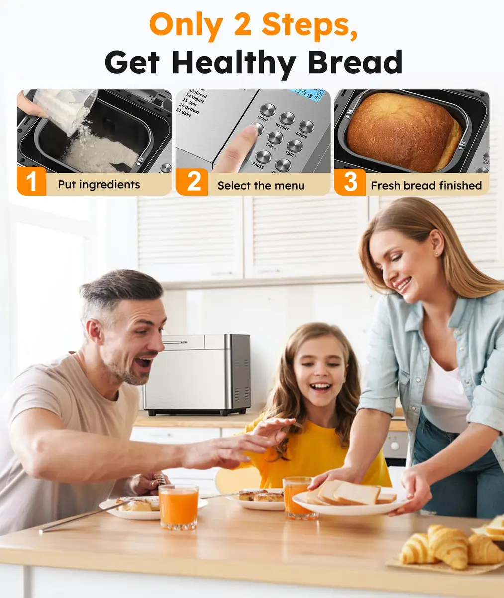 OSIPOTO 2LB Bread Maker 17 in 1 Stainless Steel | Automatic, Non-stick, 15 Hour Timer - view 4