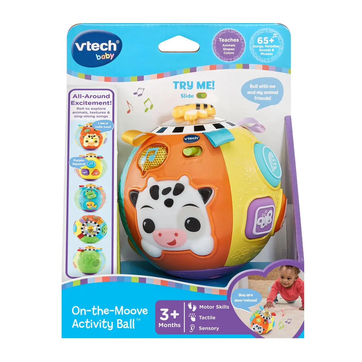 VTech Baby On-the-Moove Activity Ball with Textures, Orange 12.7cm (5") | Motion-Activated Crawl Encouragement - view 7
