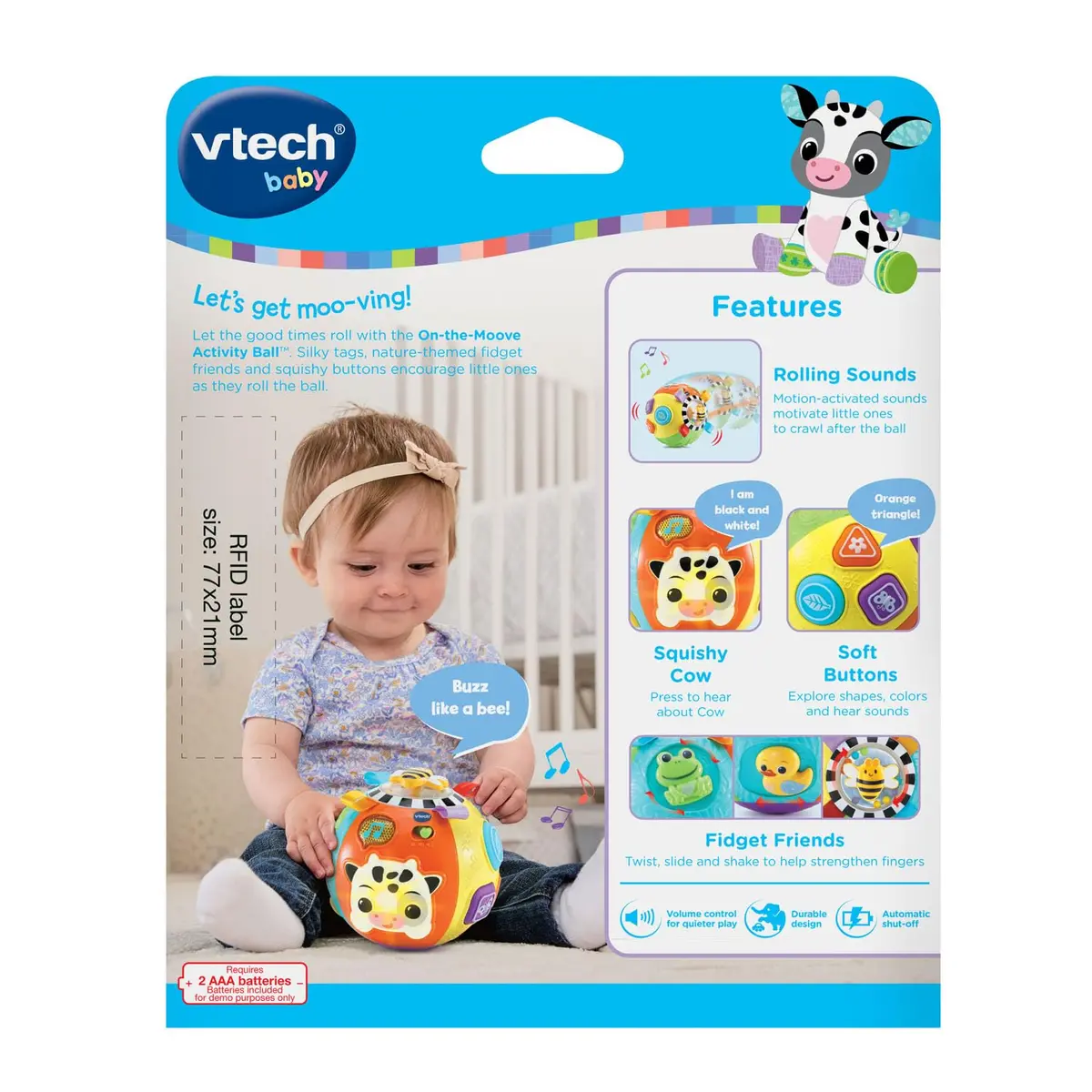 VTech Baby On-the-Moove Activity Ball with Textures, Orange 12.7cm (5") | Motion-Activated Crawl Encouragement - view 8