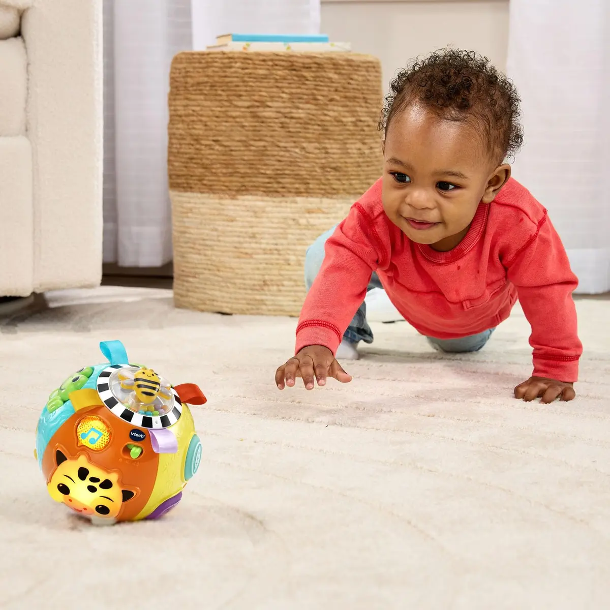 VTech Baby On-the-Moove Activity Ball with Textures, Orange 12.7cm (5") | Motion-Activated Crawl Encouragement - view 9