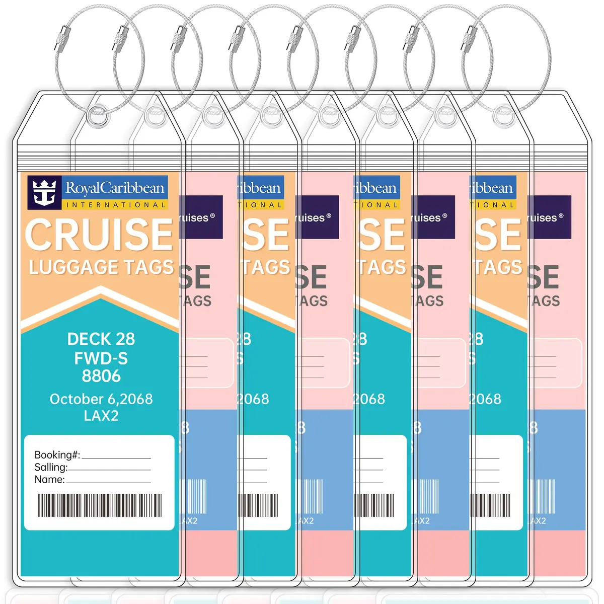 Teskyer Clear Cruise Luggage Tag Holder 8 Pack | Waterproof PVC with Steel Loop - main product image