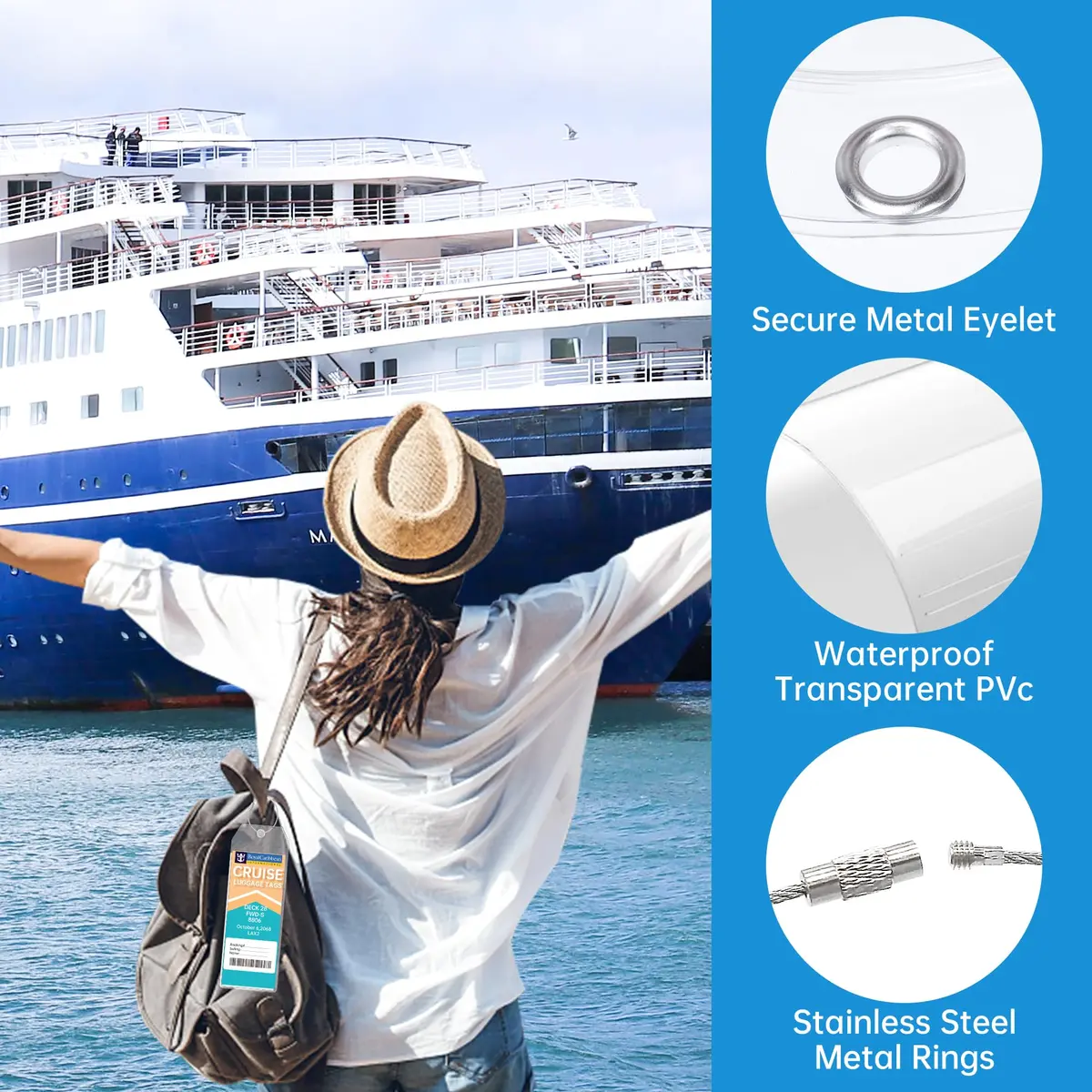 Teskyer Clear Cruise Luggage Tag Holder 8 Pack | Waterproof PVC with Steel Loop - view 5