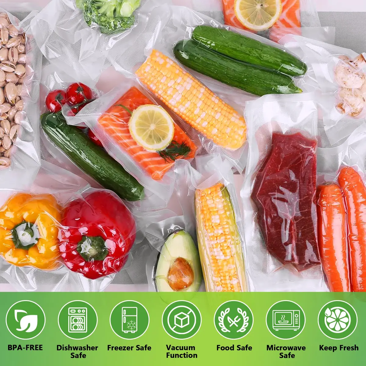 ReLuien Vacuum Sealer Bags 8x12 Inch | Heavy Duty, BPA-Free, Reusable Food Storage Bags - view 5