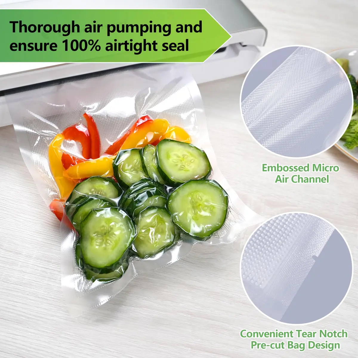 ReLuien Vacuum Sealer Bags 8x12 Inch | Heavy Duty, BPA-Free, Reusable Food Storage Bags - view 6