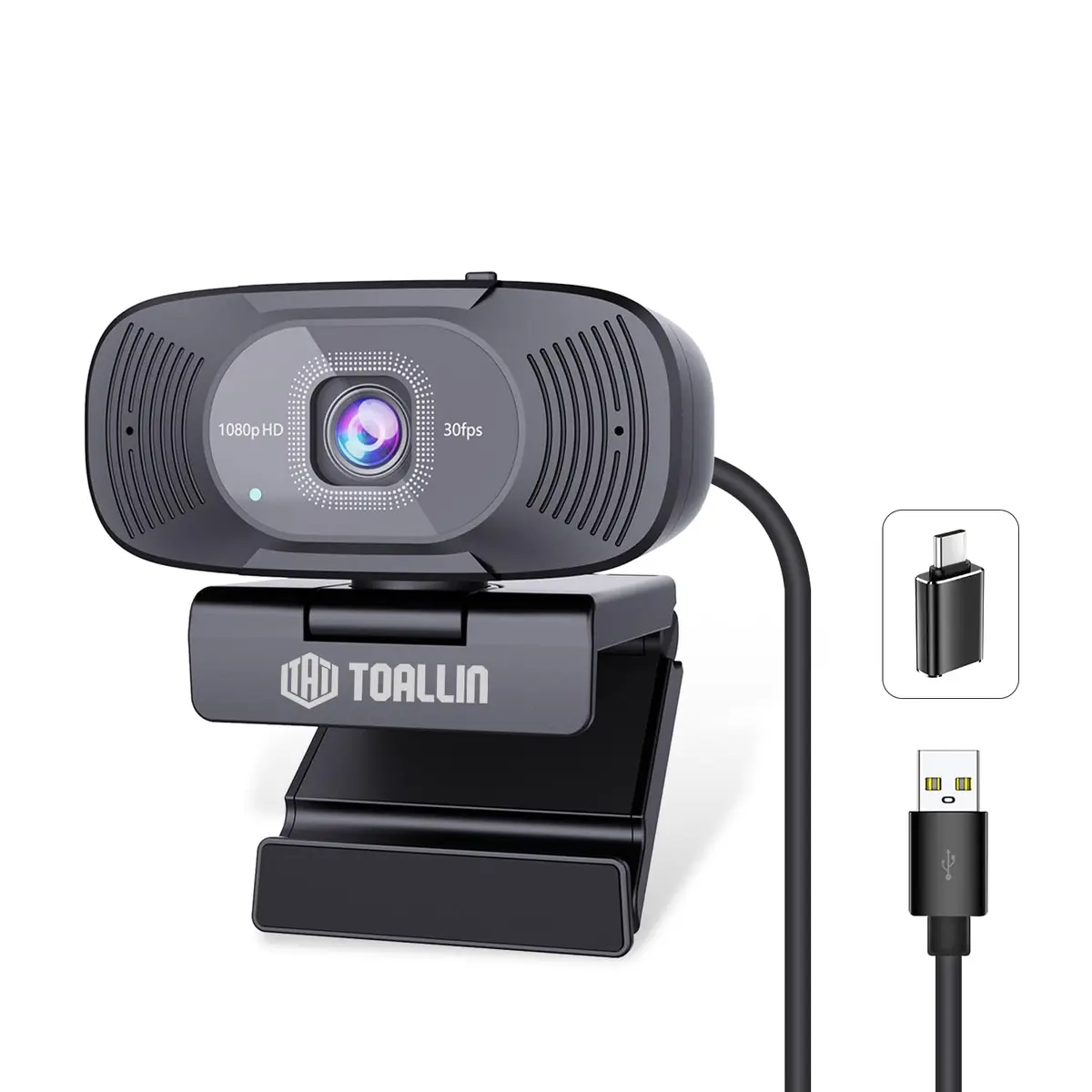 TOALLIN 1080P Full HD Webcam with Dual Microphones | 90° Wide Angle, Plug & Play for Video Calls - main product image