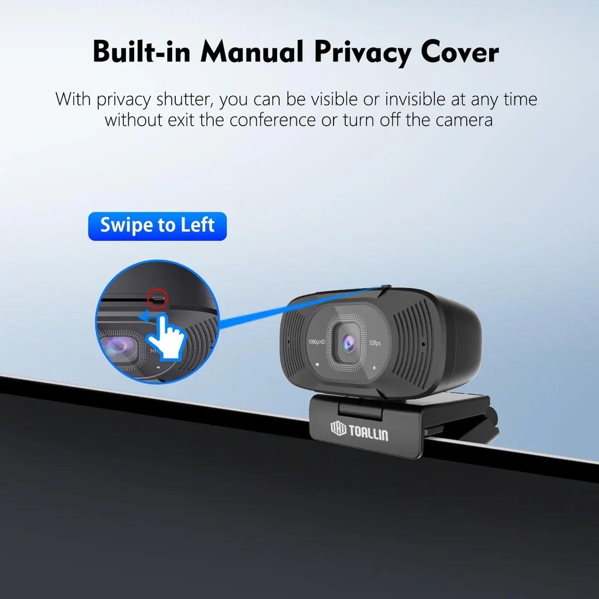 TOALLIN 1080P Full HD Webcam with Dual Microphones | 90° Wide Angle, Plug & Play for Video Calls - view 5