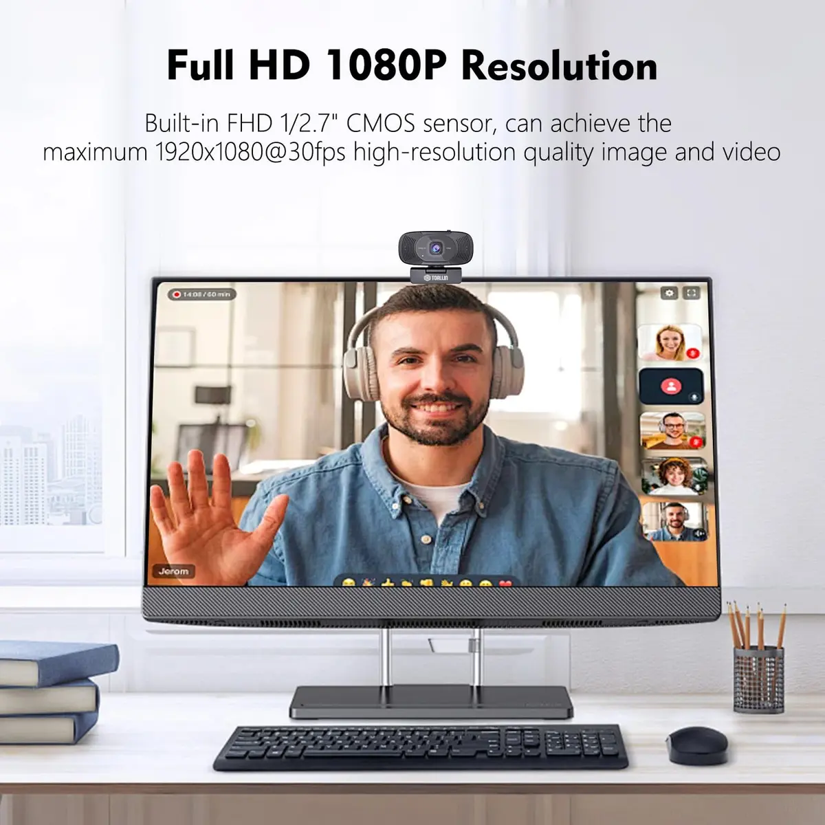 TOALLIN 1080P Full HD Webcam with Dual Microphones | 90° Wide Angle, Plug & Play for Video Calls - view 2