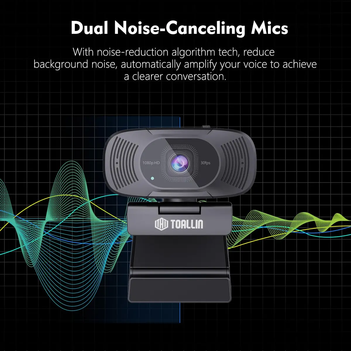 TOALLIN 1080P Full HD Webcam with Dual Microphones | 90° Wide Angle, Plug & Play for Video Calls - view 3