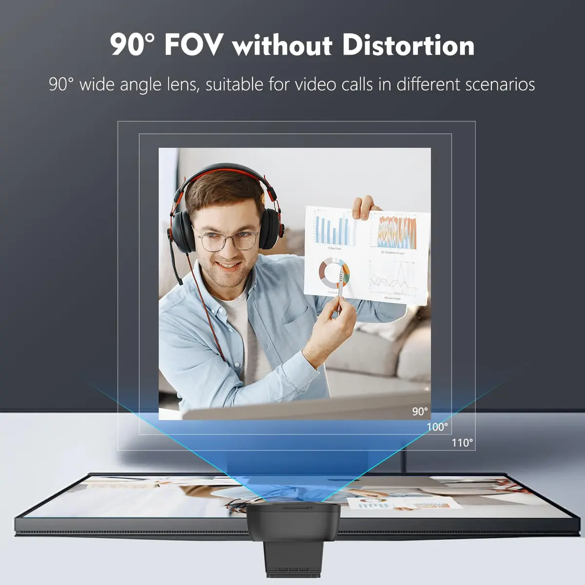 TOALLIN 1080P Full HD Webcam with Dual Microphones | 90° Wide Angle, Plug & Play for Video Calls - view 4