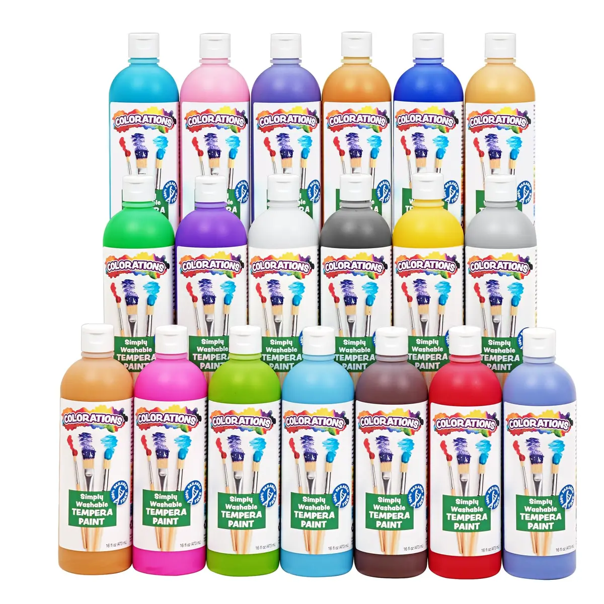 Colorations Paraben-Free Washable Tempera Paint Set, 19 Colors, Non-Toxic | Vibrant, Safe & Easy to Clean (70-120 chars) - main product image
