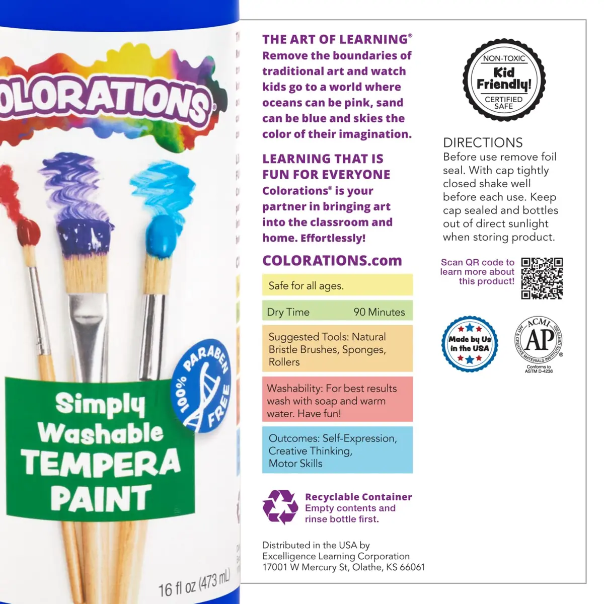 Colorations Paraben-Free Washable Tempera Paint Set, 19 Colors, Non-Toxic | Vibrant, Safe & Easy to Clean (70-120 chars) - view 6