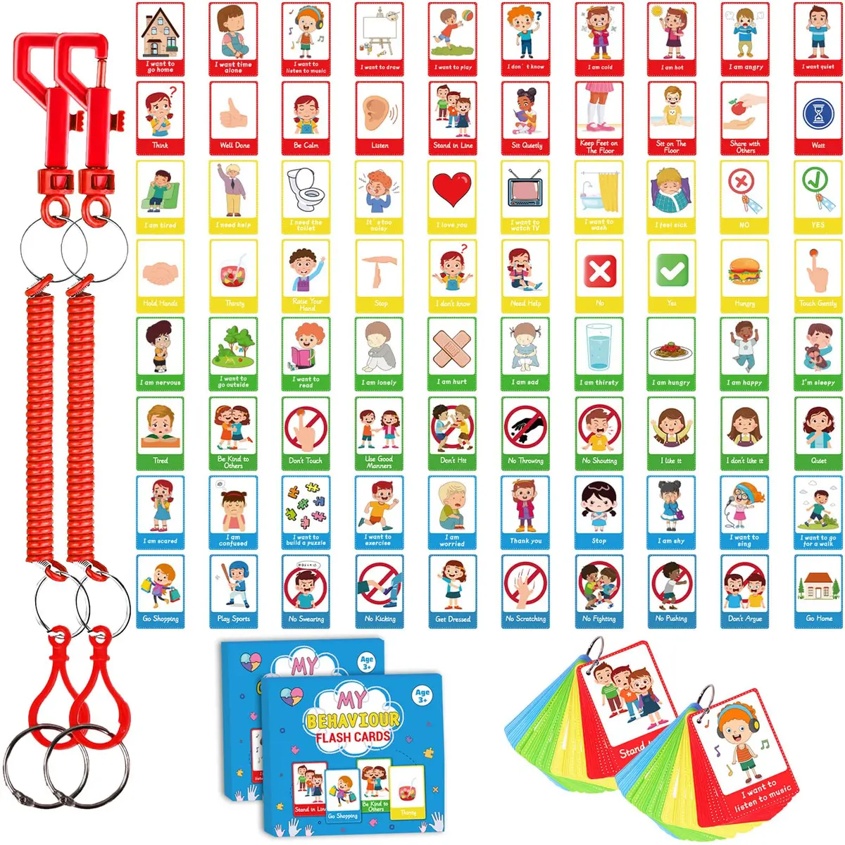ZOIIWA Autism My Behaviour Communication Cards 90PCS | Visual Aid Language Learning Cue Cards for Speech Delay, Special Needs - main product image