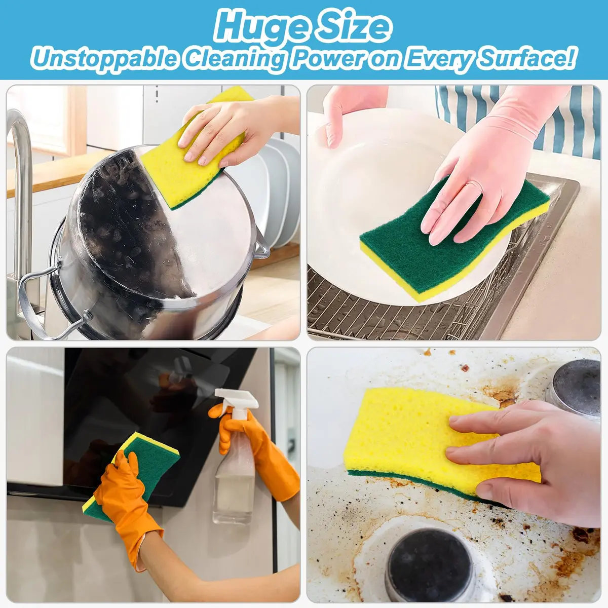 AIDEA XL Scrub Sponges Kitchen 6-Count, Heavy Duty Sponges for Dishes, Green-Extra Large | Dual-Sided Cleaning Power - view 6