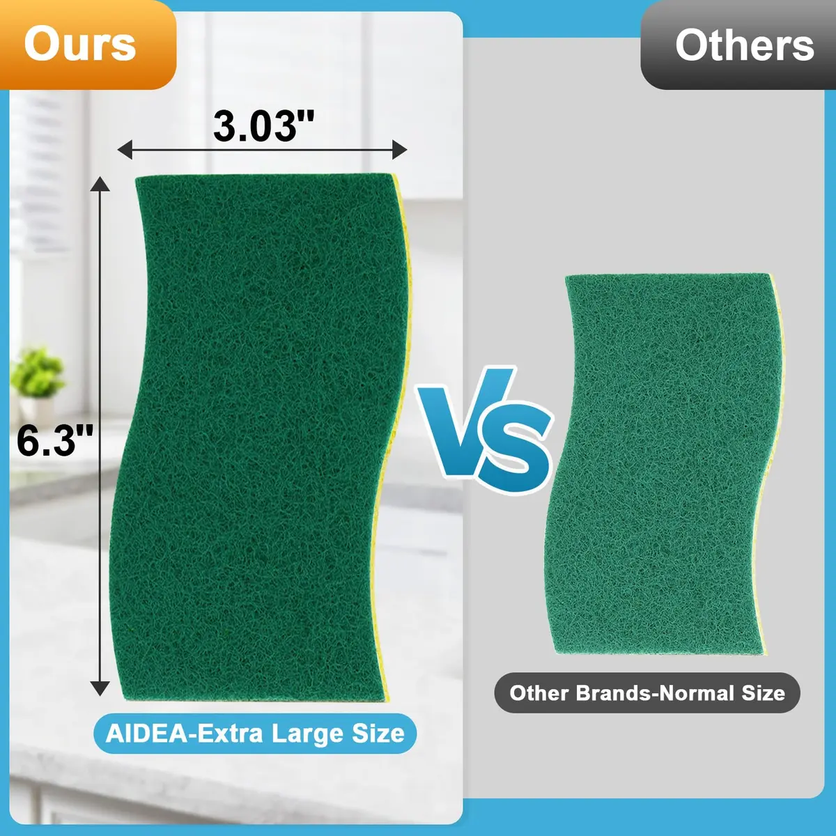 AIDEA XL Scrub Sponges Kitchen 6-Count, Heavy Duty Sponges for Dishes, Green-Extra Large | Dual-Sided Cleaning Power - view 2
