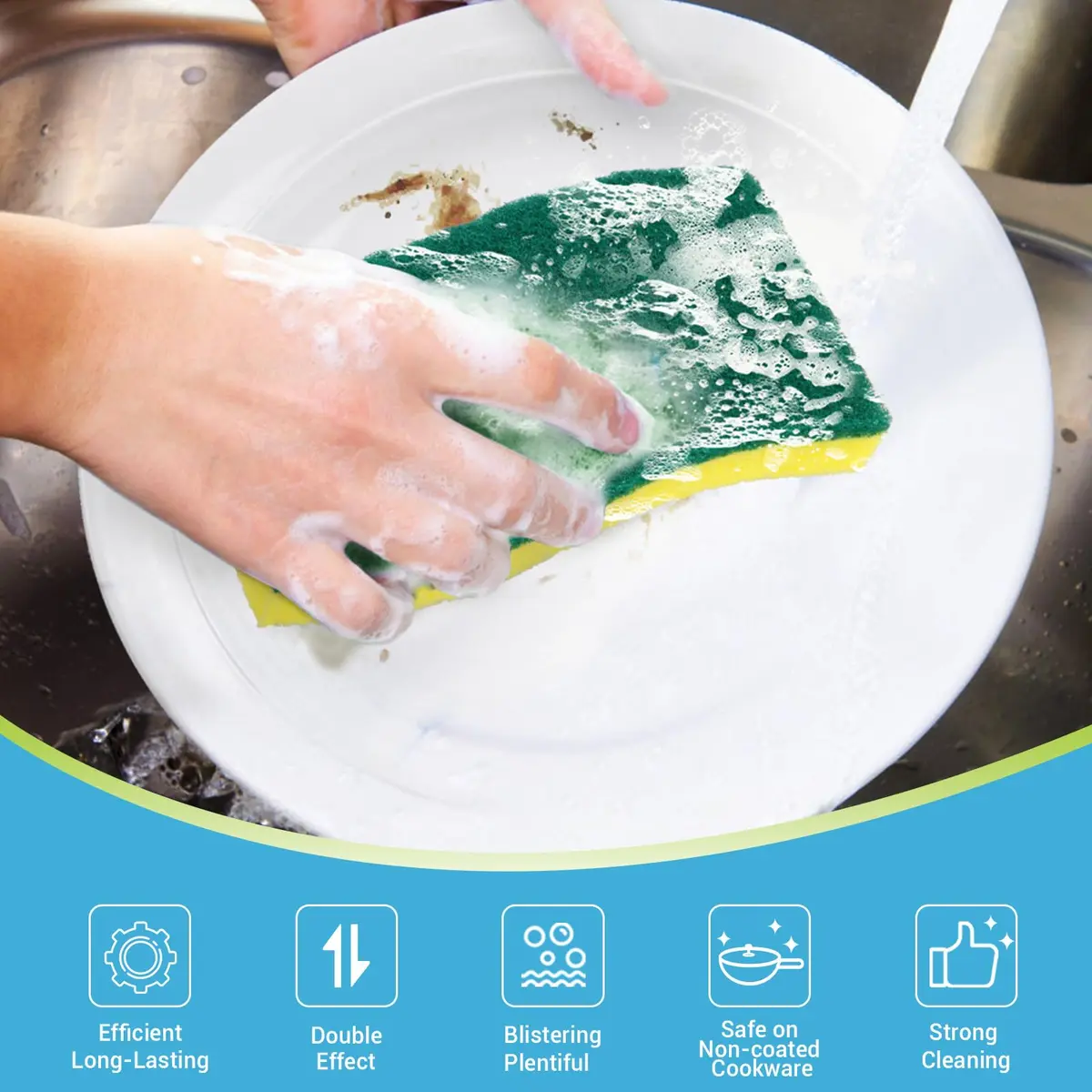 AIDEA XL Scrub Sponges Kitchen 6-Count, Heavy Duty Sponges for Dishes, Green-Extra Large | Dual-Sided Cleaning Power - view 4