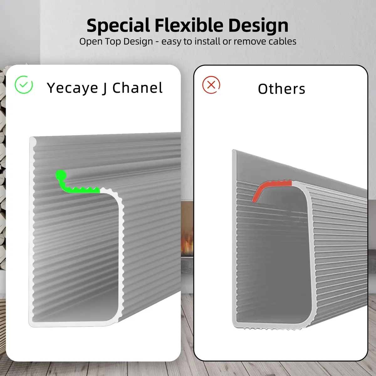 Yecaye 94.2 in Cable Management Under Desk | Easy Install Adhesive Mount Cord Hider, Wire Organizer, Child & Pet Proof, Grey - view 7