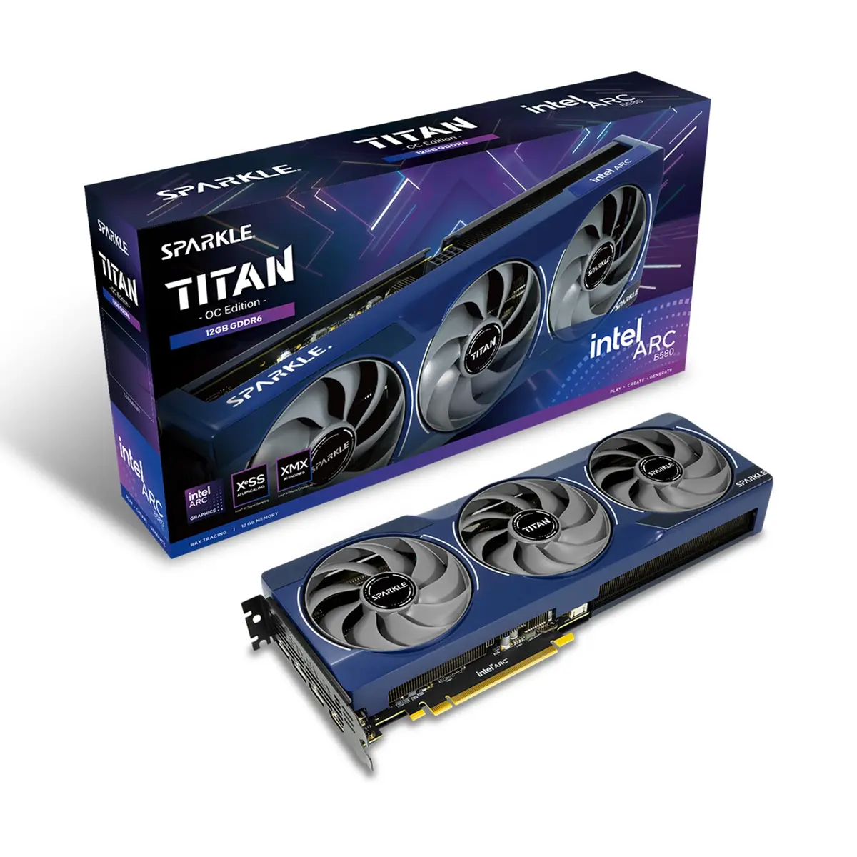 Sparkle Intel Arc B580 Titan OC 12GB GDDR6 | Torn Cooling 2.0, Metal Backplate, Blue Light - main product image