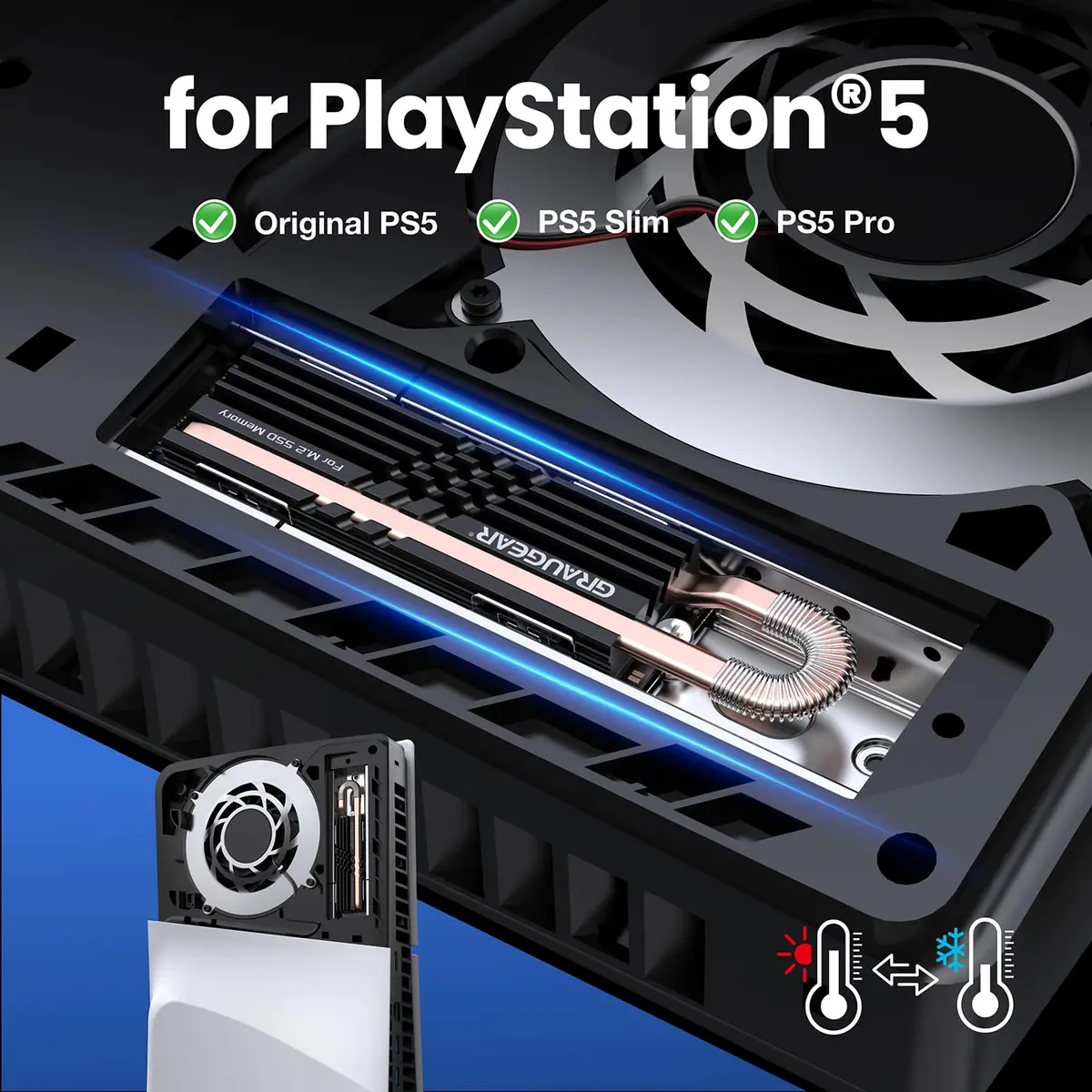 GRAUGEAR Heat Pipe Cooler for M.2 SSD 2280 | Copper & Aluminum Thermal Solution for High-Speed Gaming - view 6