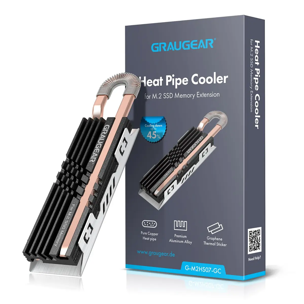 GRAUGEAR Heat Pipe Cooler for M.2 SSD 2280 | Copper & Aluminum Thermal Solution for High-Speed Gaming - view 9