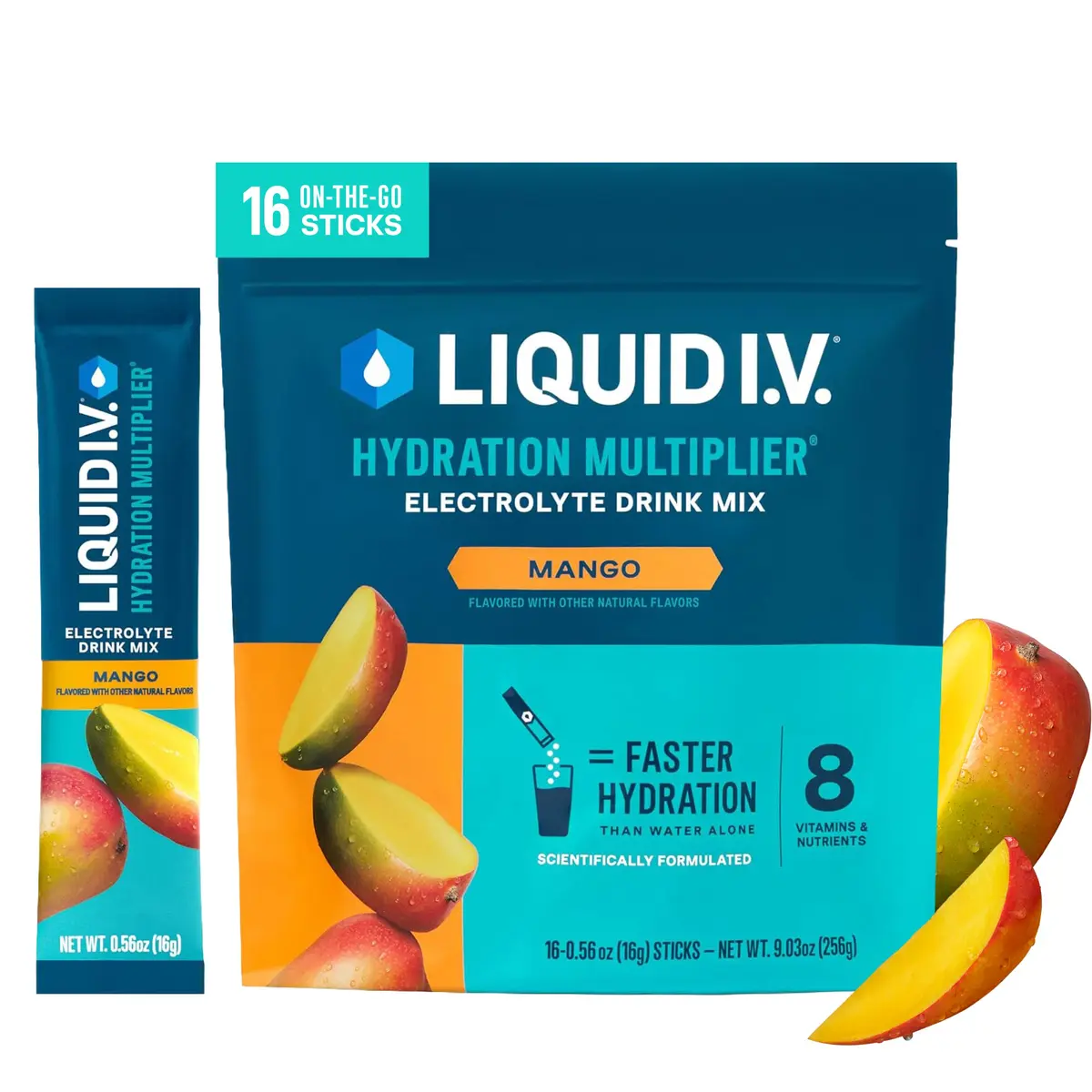 Liquid I.V. Hydration Electrolytes Mango 16 Count | Fast Hydration Support with Clinically Tested Nutrients - main product image