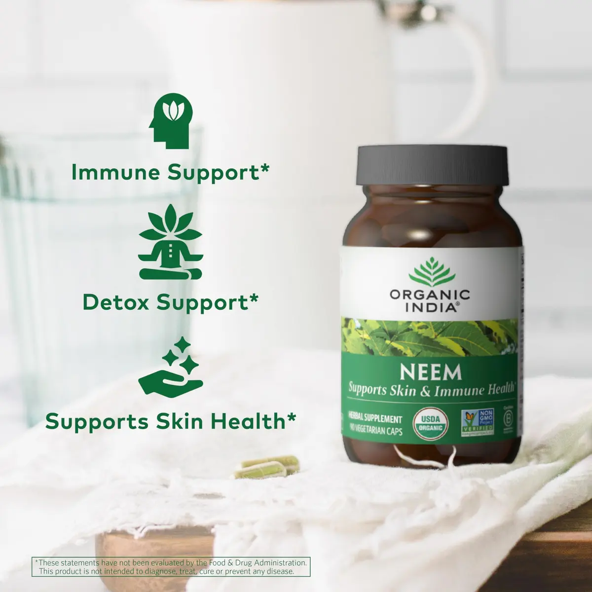 ORGANIC INDIA Neem Leaf Capsules | Herbal Supplement for Immunity & Detox, 180 Capsules - view 4