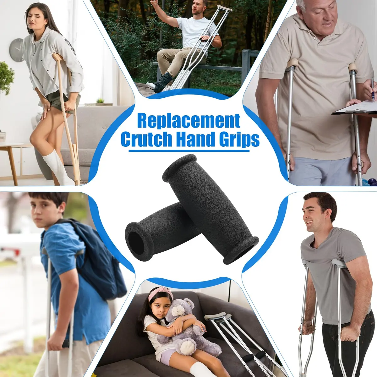 AHIER Crutch Hand Grip 10cm Cushioned Black | Shock Absorbing, Durable & Universal Fit - view 7