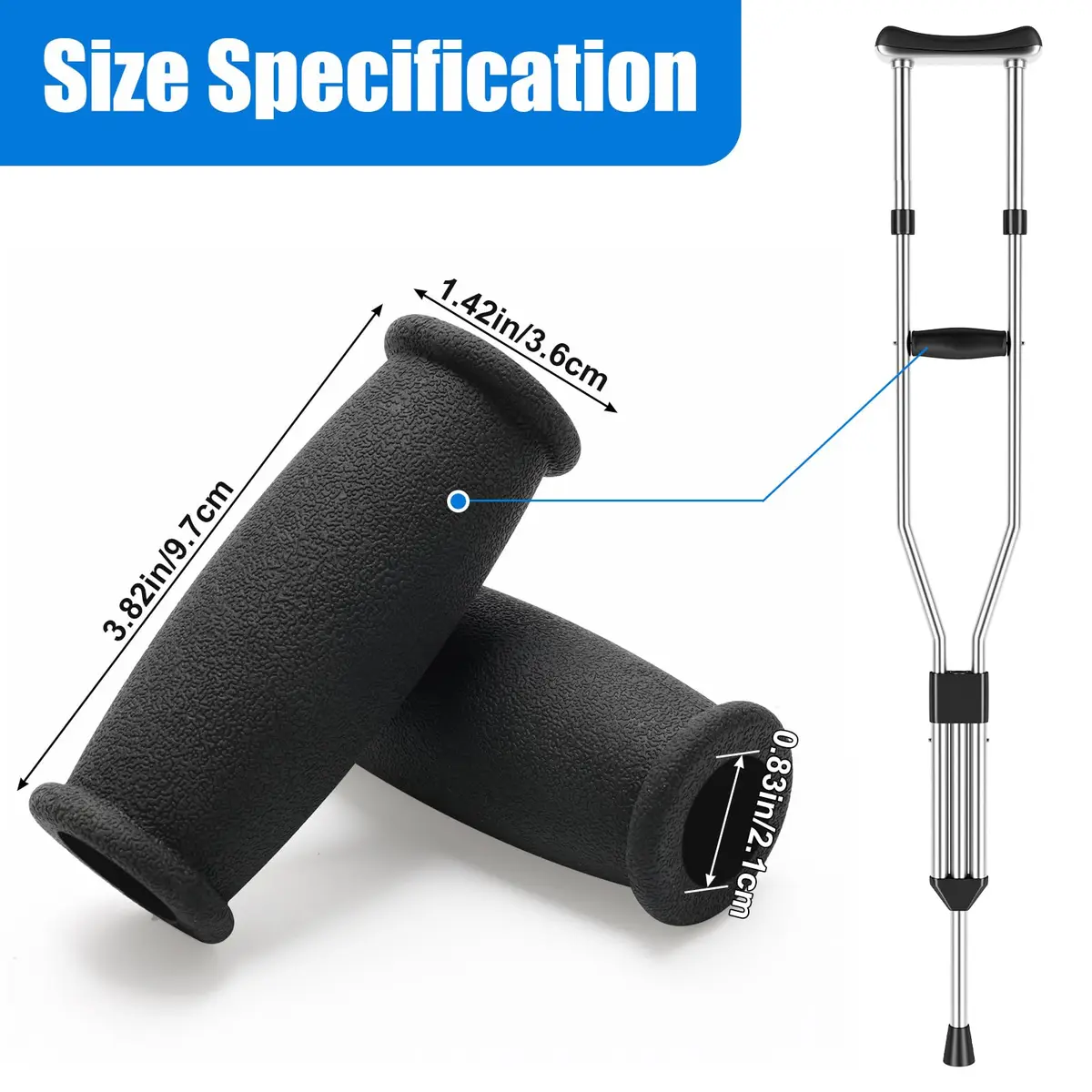 AHIER Crutch Hand Grip 10cm Cushioned Black | Shock Absorbing, Durable & Universal Fit - view 2
