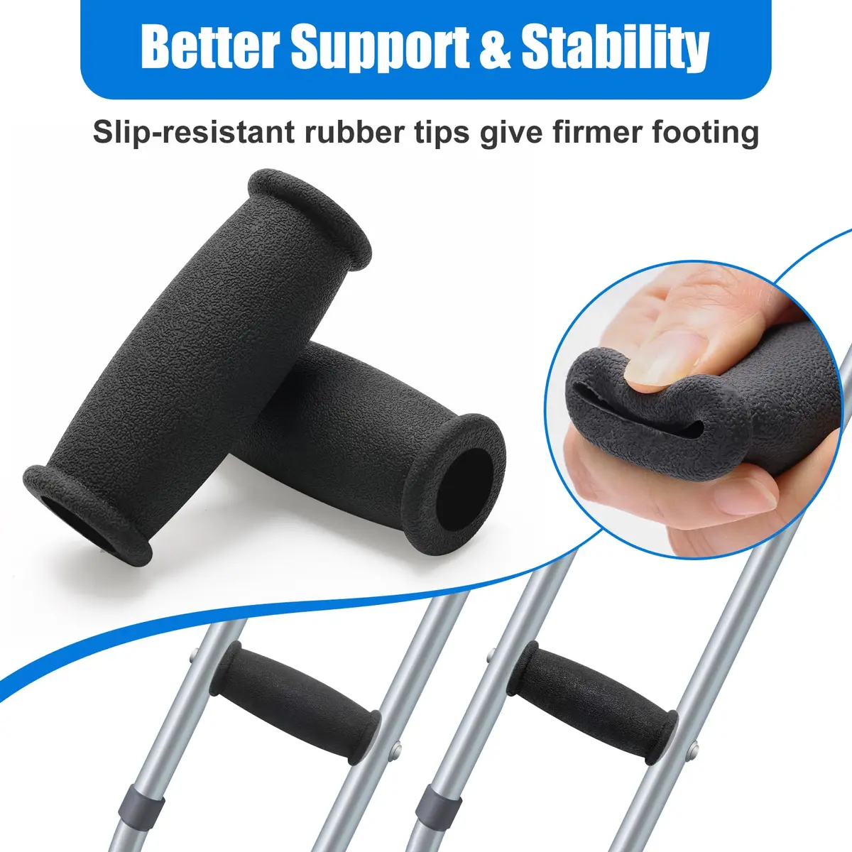 AHIER Crutch Hand Grip 10cm Cushioned Black | Shock Absorbing, Durable & Universal Fit - view 4