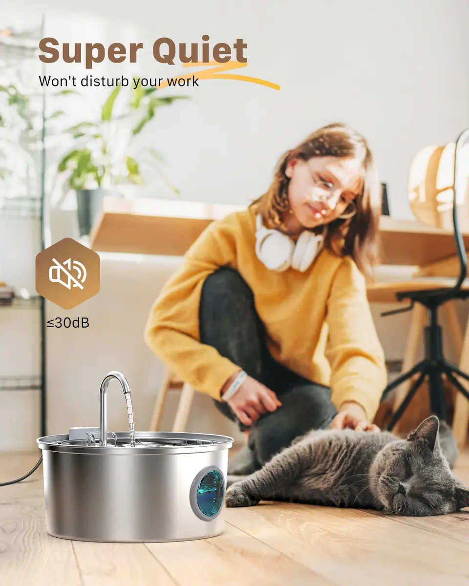 GIOTOHUN Cat Fountain Stainless Steel 3.2L | Quiet, Durable & Easy to Clean - view 5