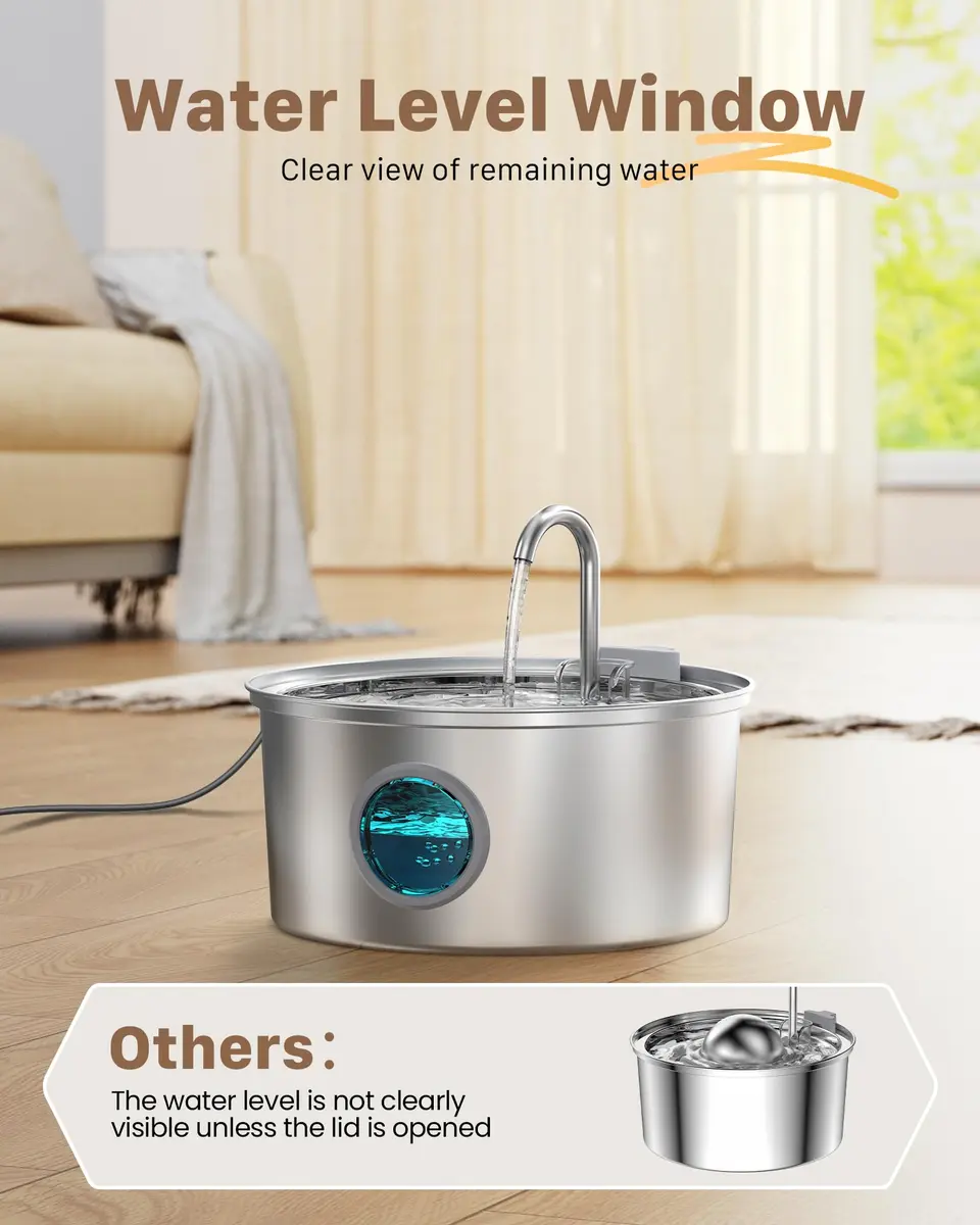GIOTOHUN Cat Fountain Stainless Steel 3.2L | Quiet, Durable & Easy to Clean - view 6