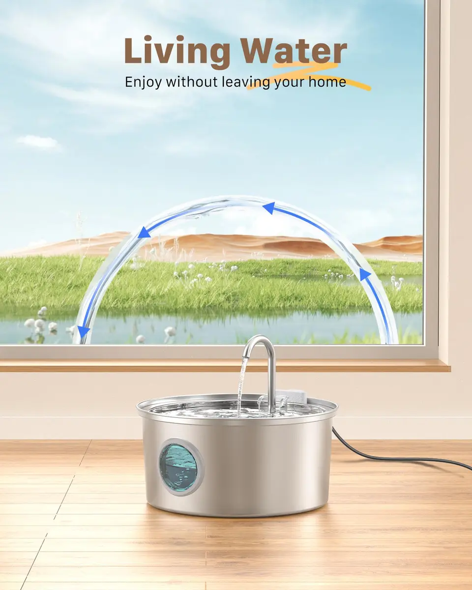 GIOTOHUN Cat Fountain Stainless Steel 3.2L | Quiet, Durable & Easy to Clean - view 3