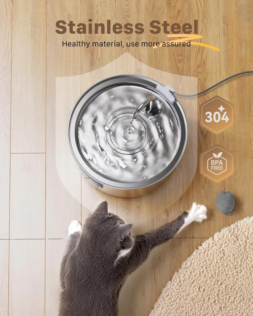GIOTOHUN Cat Fountain Stainless Steel 3.2L | Quiet, Durable & Easy to Clean - view 4