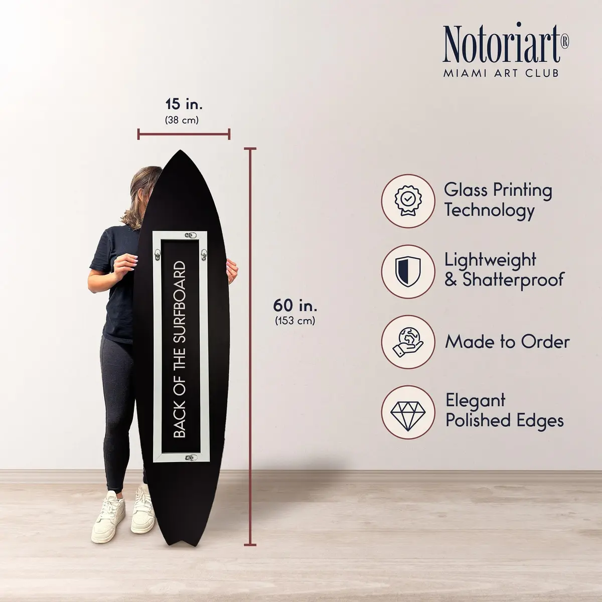 NotoriArt Surfboard Acrylic Wall Art 15" x 60" | Coastal Modern High-Gloss Decor - view 7