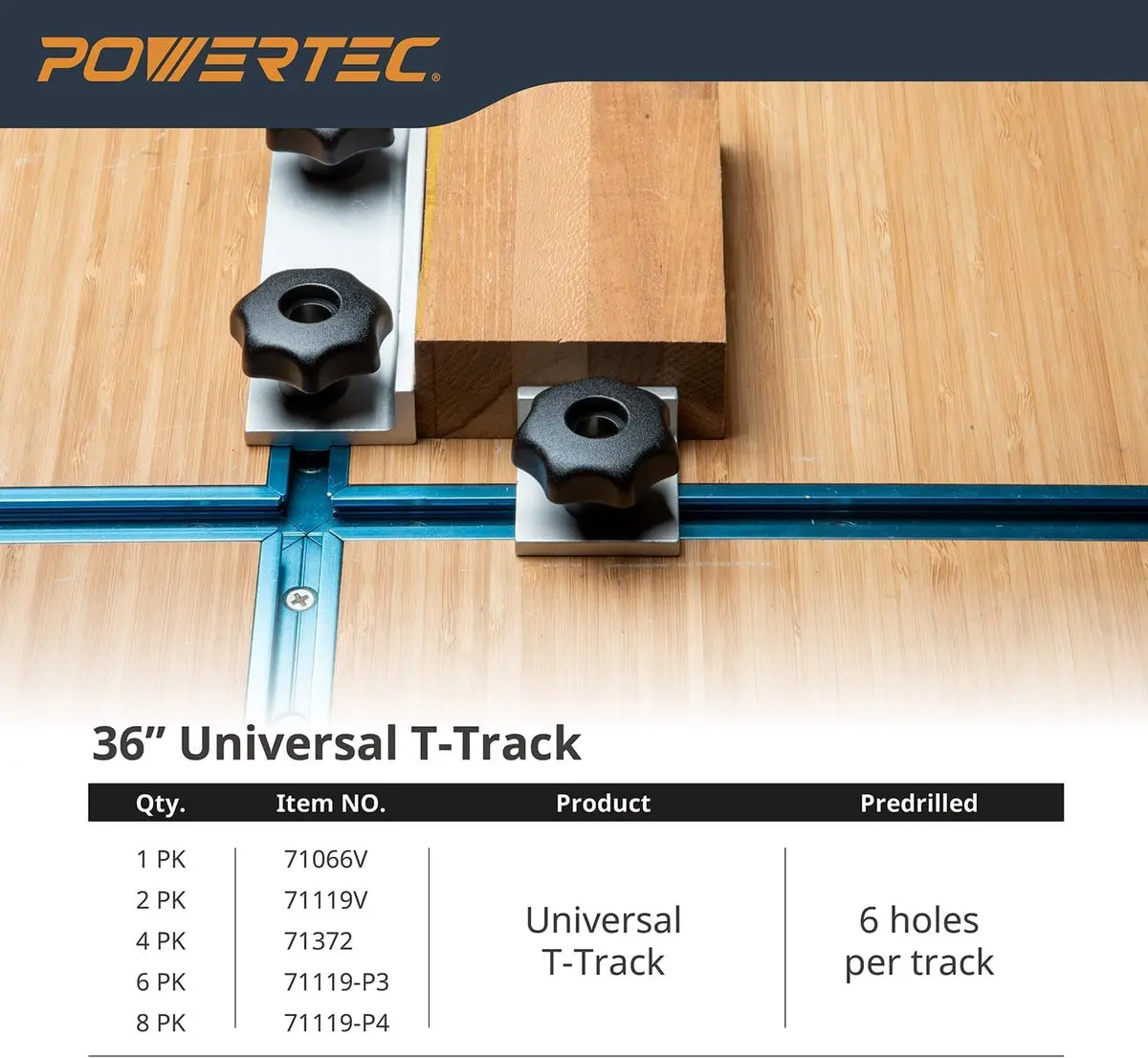 POWERTEC 71372V 36 Inch Double-Cut Profile Universal T-Track with Predrilled Holes | Durable Aluminum for Woodworking (70-120 chars) - view 4