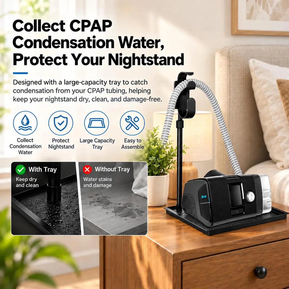 Aifeedi CPAP Protector Mat - Bedside Organizer & Hose Holder | Travel-Friendly, Keeps Supplies Neat (Matte Black) - view 5