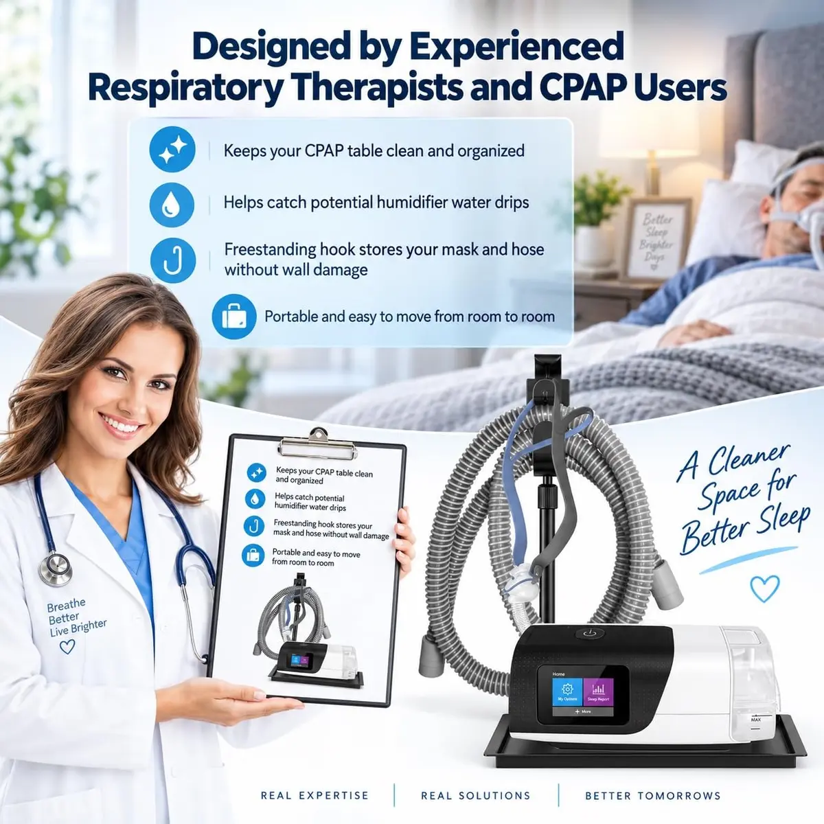Aifeedi CPAP Protector Mat - Bedside Organizer & Hose Holder | Travel-Friendly, Keeps Supplies Neat (Matte Black) - view 7